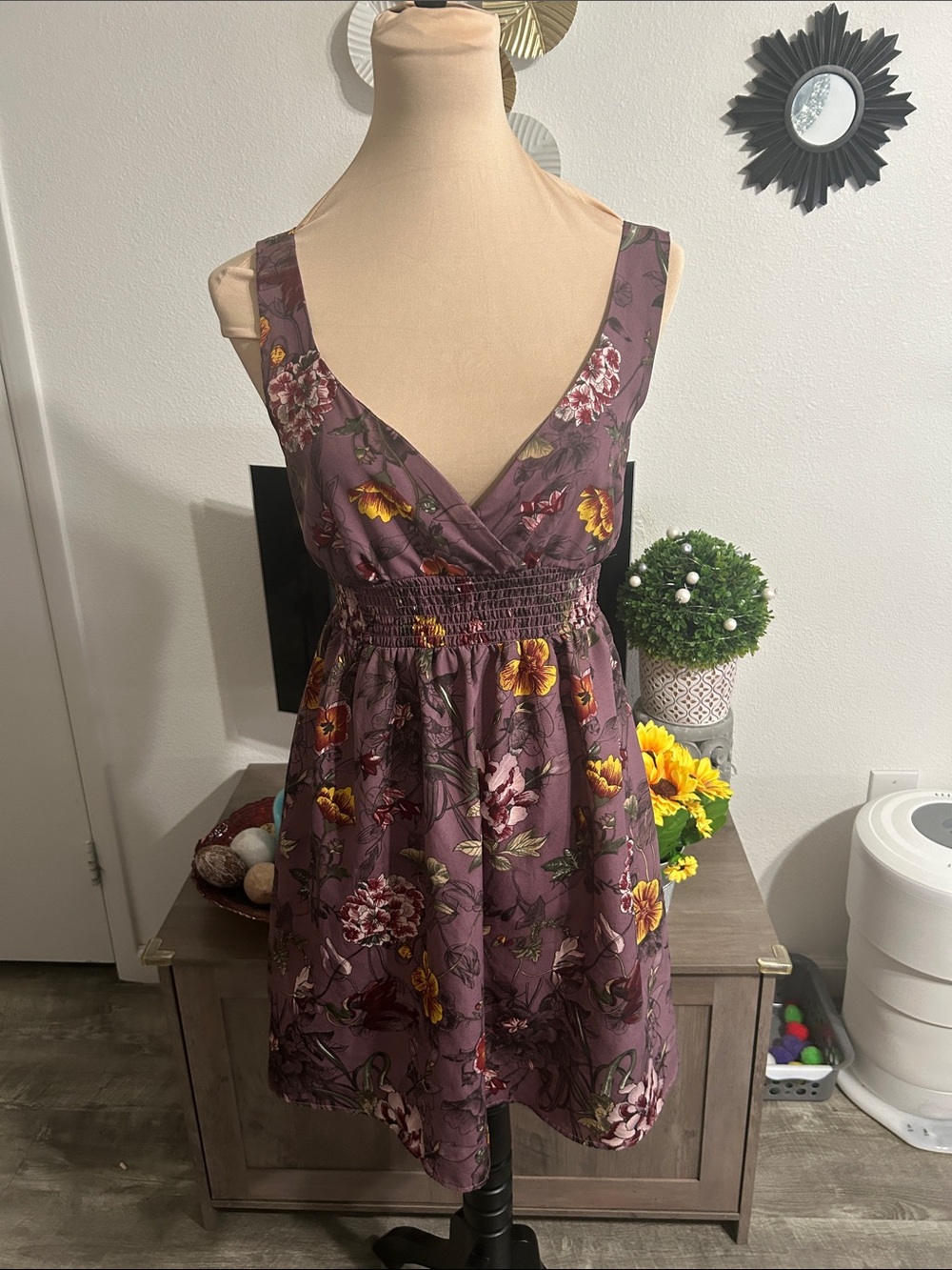 H&M Purple Floral Mini Dress with Yellow Accents